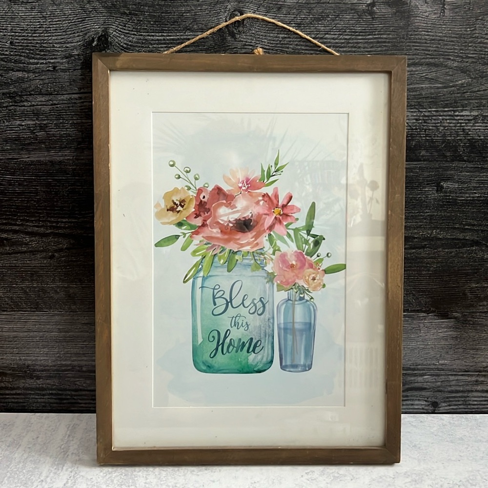 Floral “Bless This Home” Wall Print